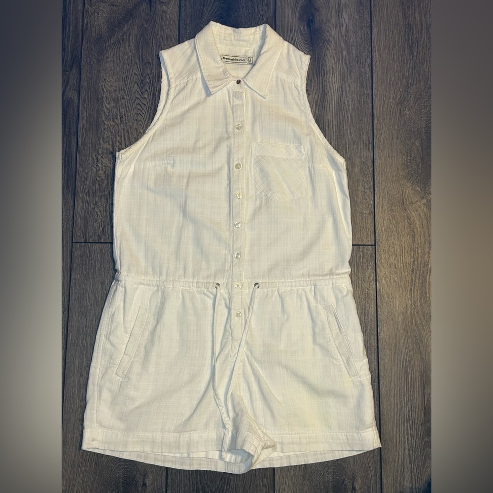 Abercrombie & Fitch White Romper XS Linen Look Lined Shorts Summer Chic - Picture 3 of 16